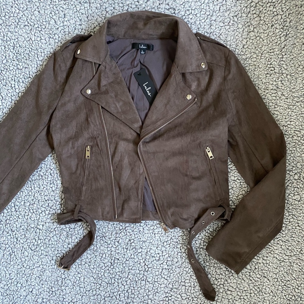 Ride With Me Dark Grey Vegan Suede Moto Jacket